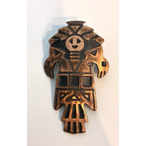 Vintage Bell Copper Kachina Dancer Western Native Design Bolo Tie Pendant - Picture 1 of 3